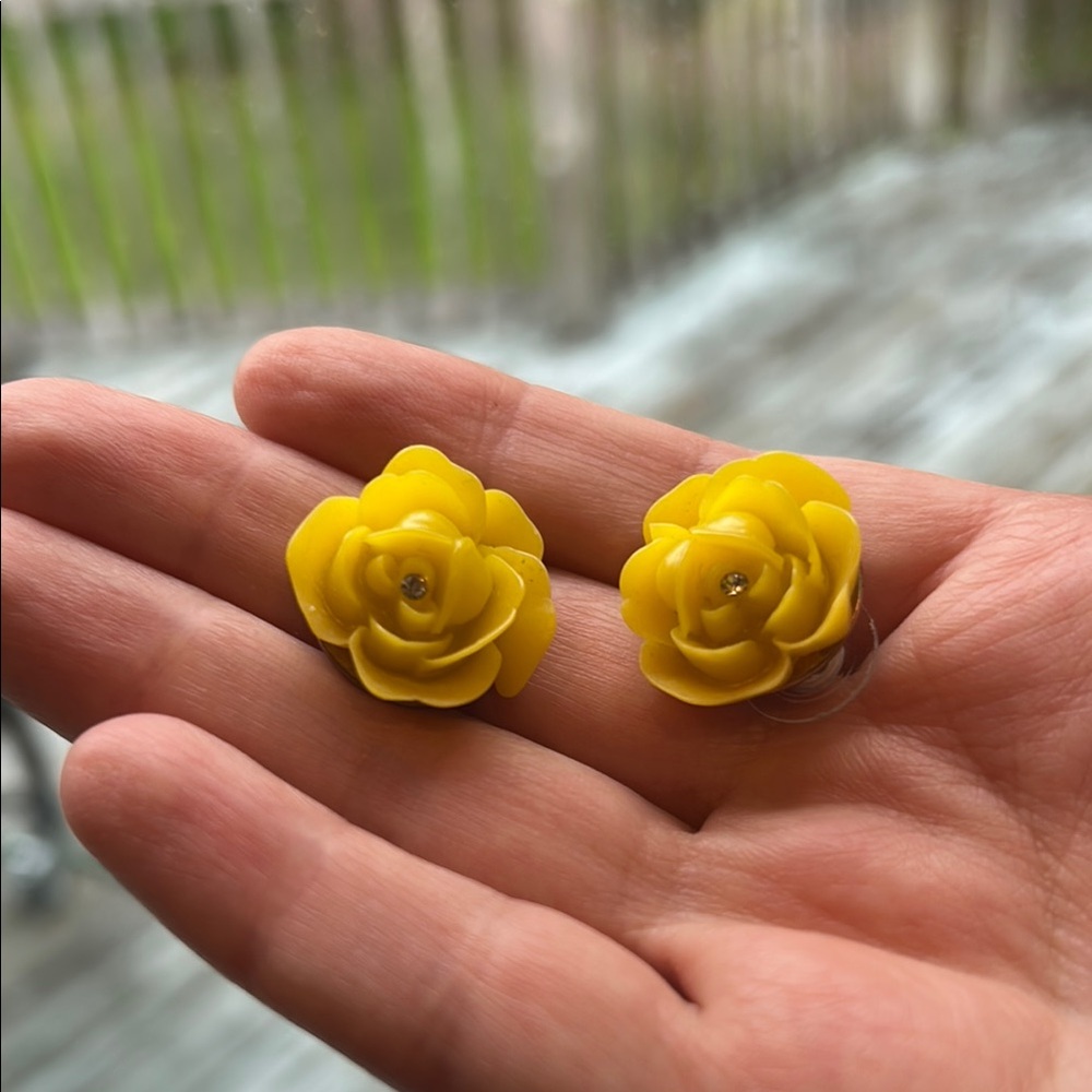 Betsey Johnson Yellow Floral Stud Earrings